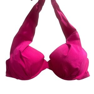 a. Che Hot Pink Halter Bikini Top Underwire Pleated Swim Top 38D 36DD 34E 32F